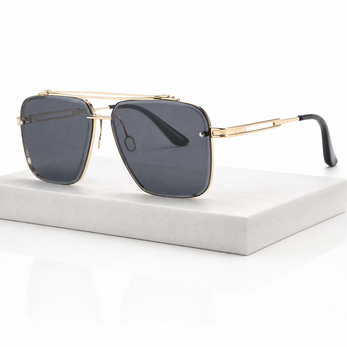 Gafas de sol de doble puente y borde cortado para hombre