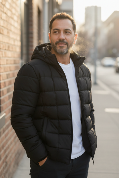 Men's Jacket Short Warm Hooded Cotton Jacket Men